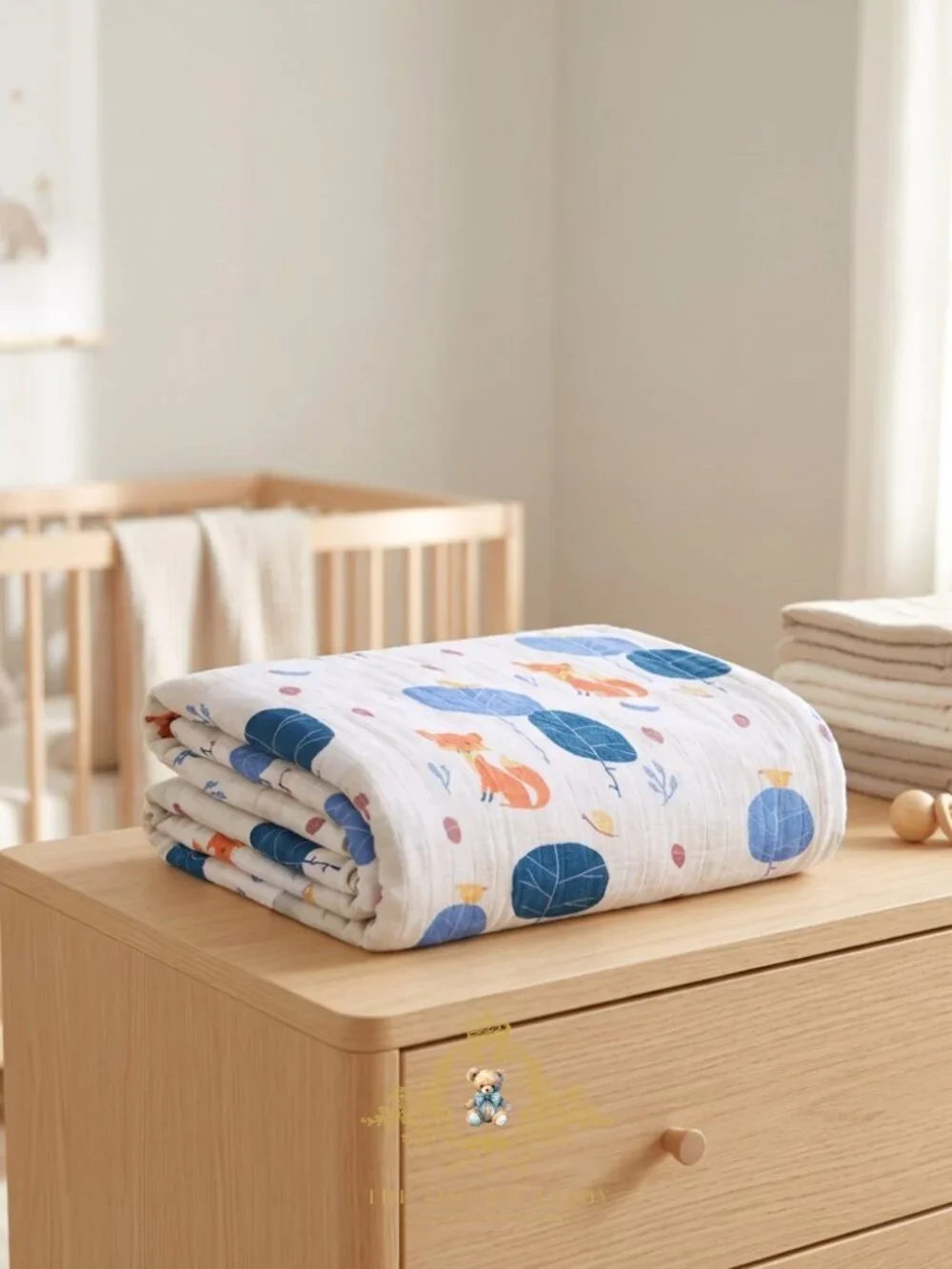 NWT Cute Baby Swaddling Receiving Blanket 100% Organic Cotton Muslin Little Fox